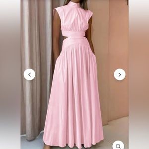 Pink Maxi Dress high neck cutout